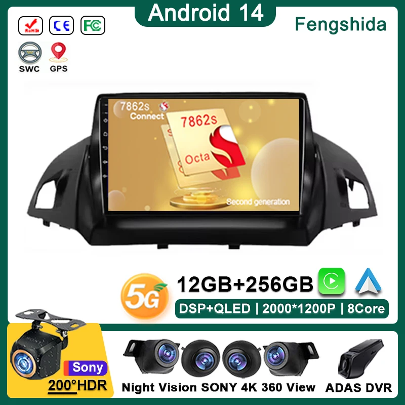 

Android 14 Car DVD For FORD C-MAX KUGA 2 ESCAPE 3 2012 - 2019 Auto Radio Multimedia Player Stereo Head Unit GPS Navigation