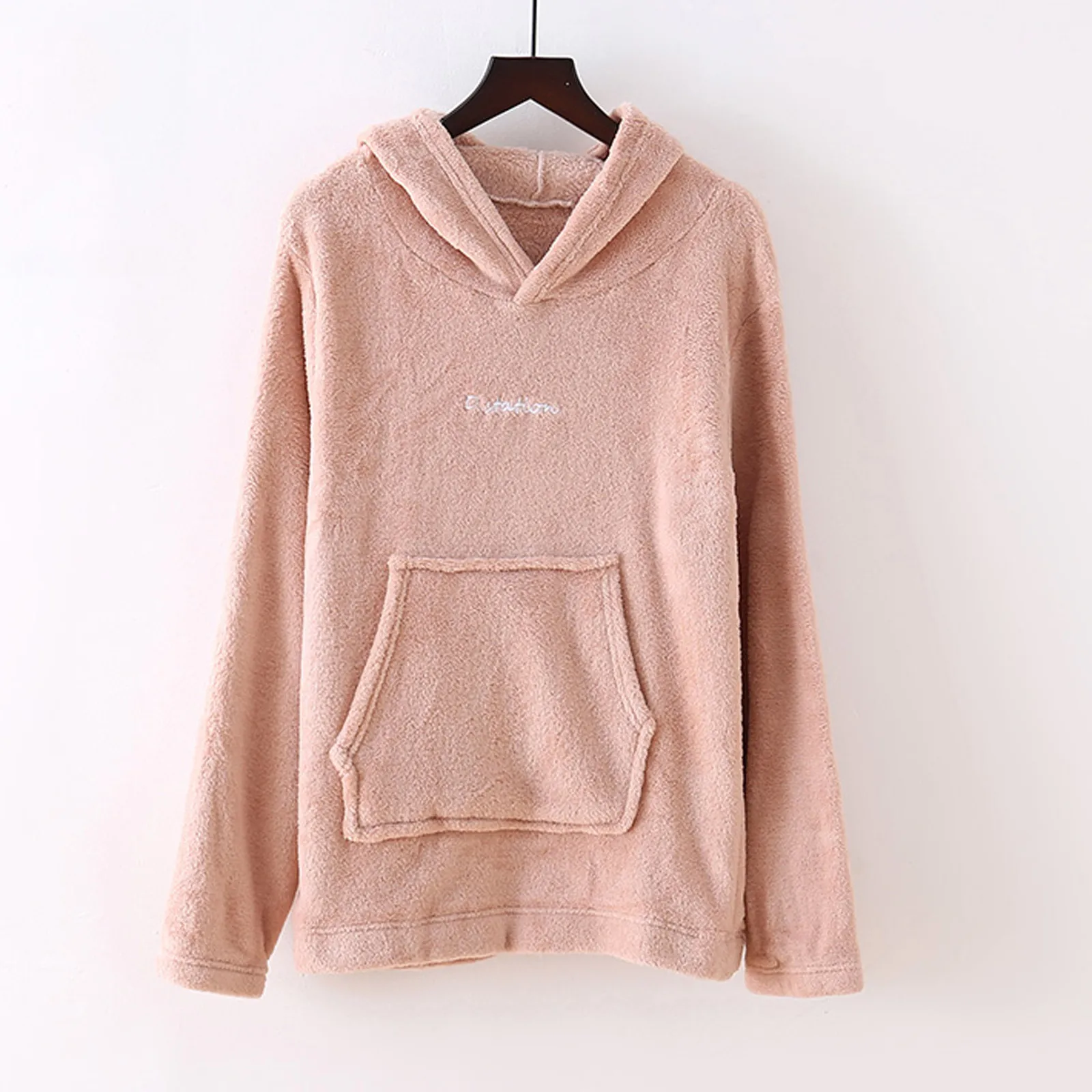 

2024 Autumn Winter Plush Hoodies Women Homewear Solid Color Loose Sweatshirt Kpop Casual Female Hoodie Sudaderas