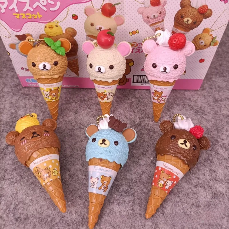 Anime Fiugre Cute Kawaii Capsule Toy Ice Cream Bear Bead Chain Hanging Bag Doll Toy Model Decoratoion Pendant Kids Gifts