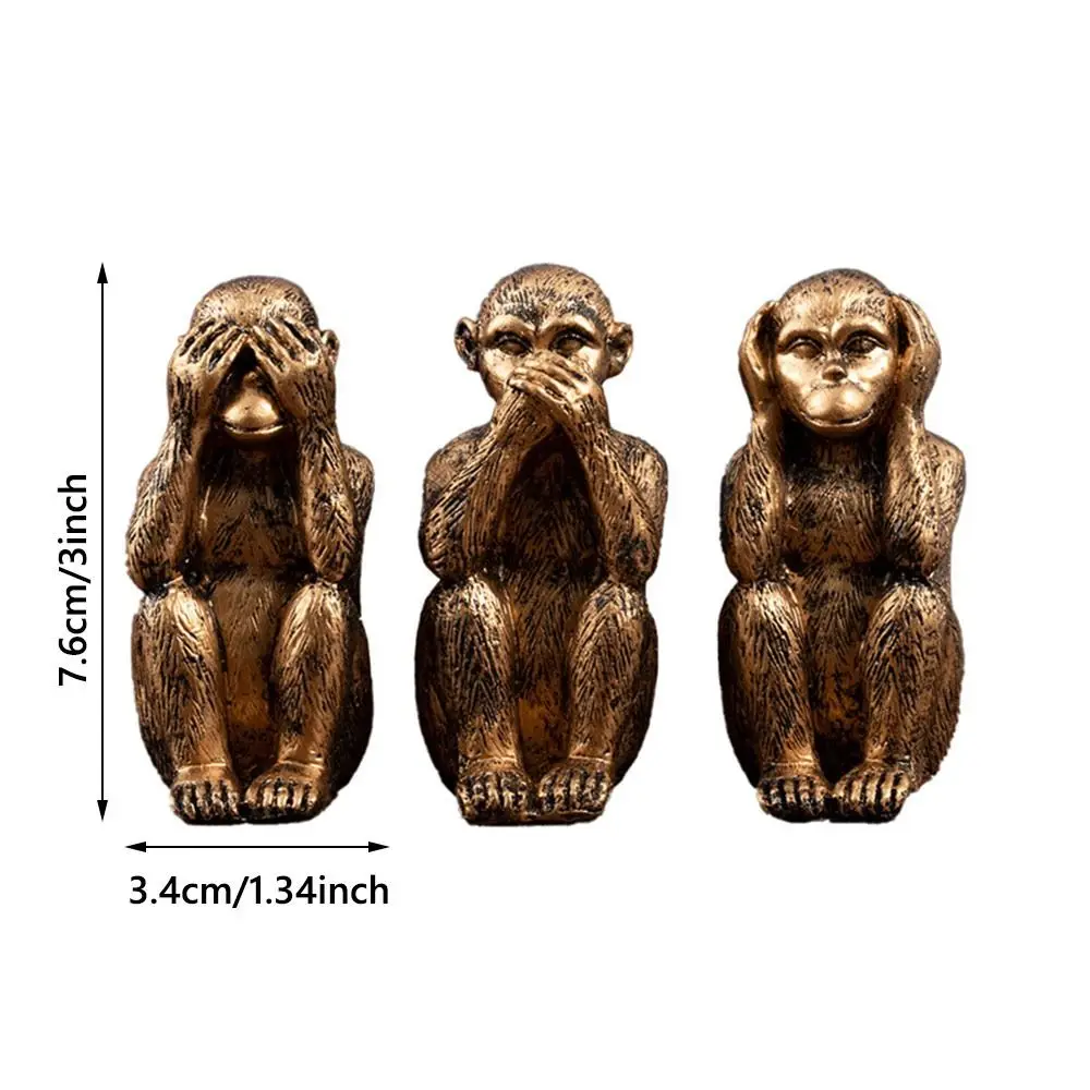 Resin Three Wise Monkeys Figurines Don't See Don't Speak Home Decor Crafts Don't Hear Creative Design Feng Shui Ornaments - view 6