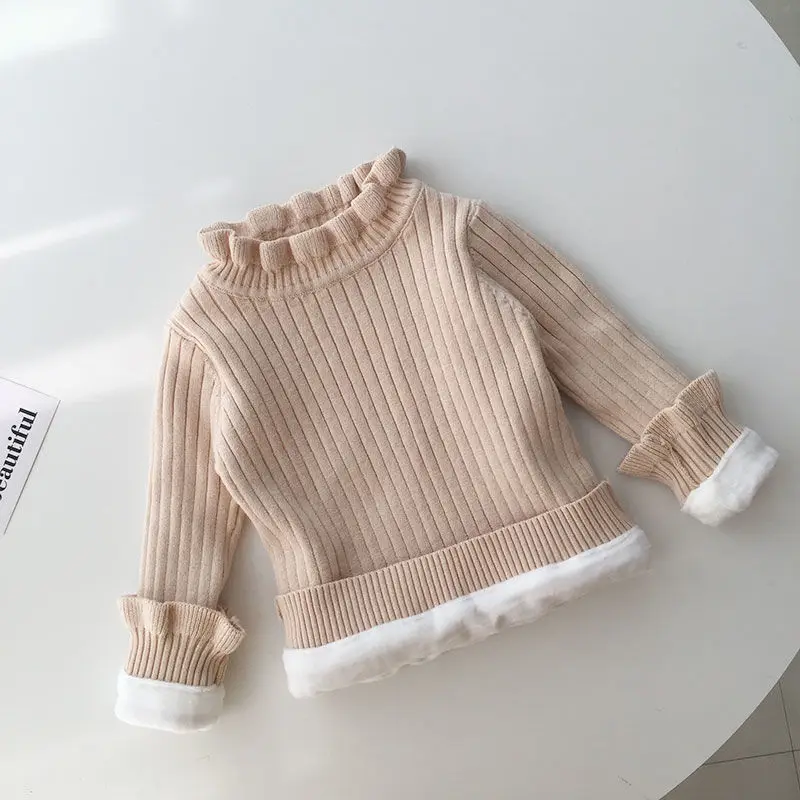 

2025 New Winter Padded Thickened Bottom Shirt Baby Plus Velvet Sweater Girls Warm Cotton Knitted Kids Pullover Casual Top 12M-6Y