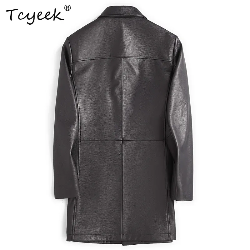Tcyeek Natural Deerskin Real Leather Jacket Men Business Casual Mens Coats Spring Autumn Clothes Mid-long Slim Fit Trendy جواكيت