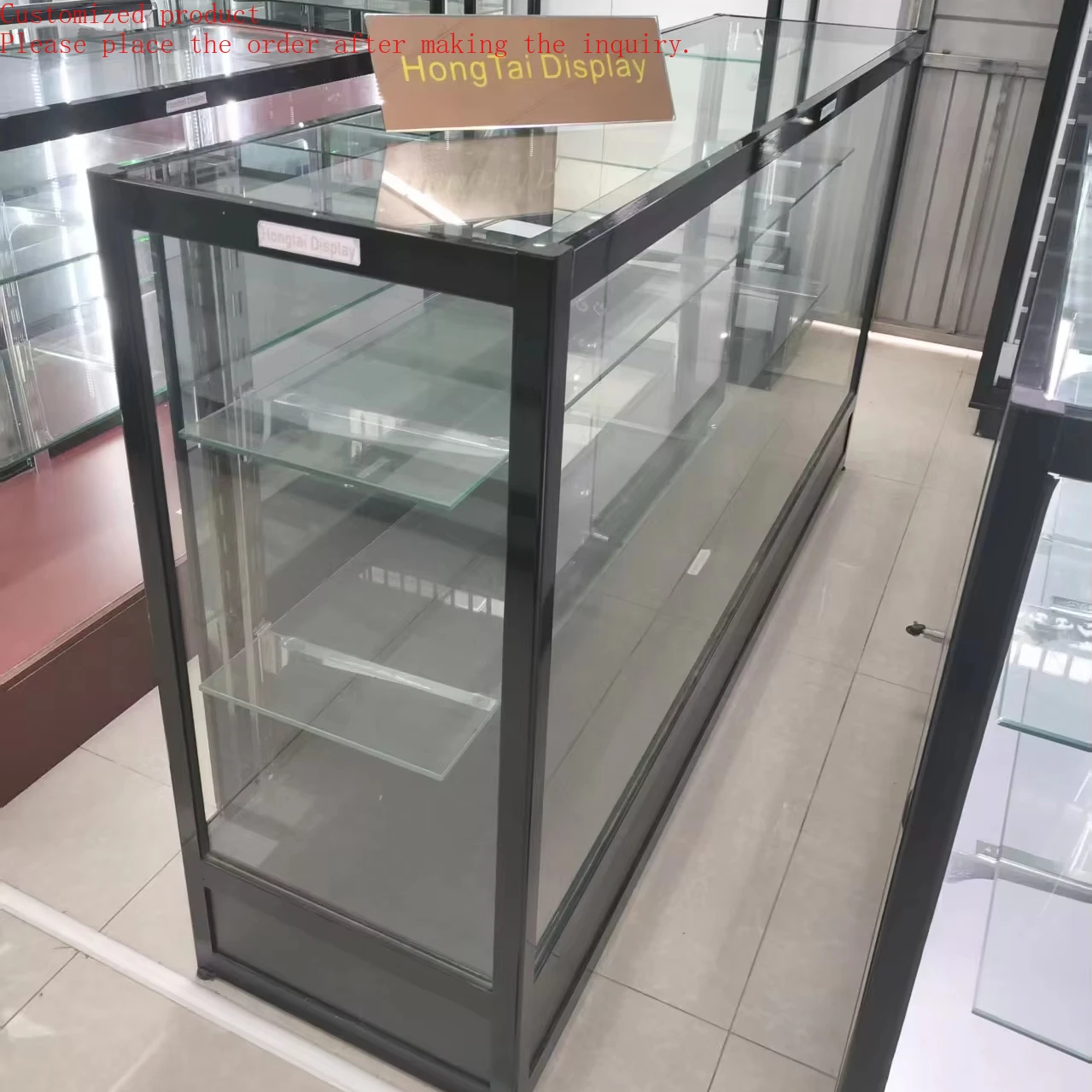 

Custom.Full Vision Display Showcase Black Aluminum Frame Showcase Cabinet Glass Display Retail Shop Display Showcase Counter