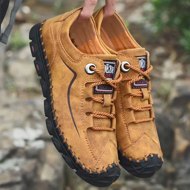 

Мужская кожаная повседневная обувь, дышащая, удобная, уличная, нескользящая, ручная работа, расширенные размеры 46, 47, 48