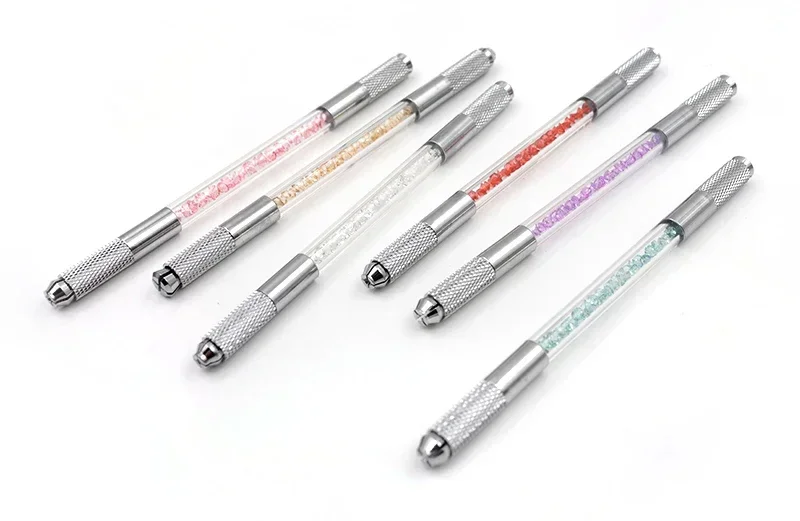 1pcs Manual Double Crystal Acrylic Tattoo Pen Microblading Permanent Makeup Eyebrow Tools 2 Usage for Flat or Round Needles