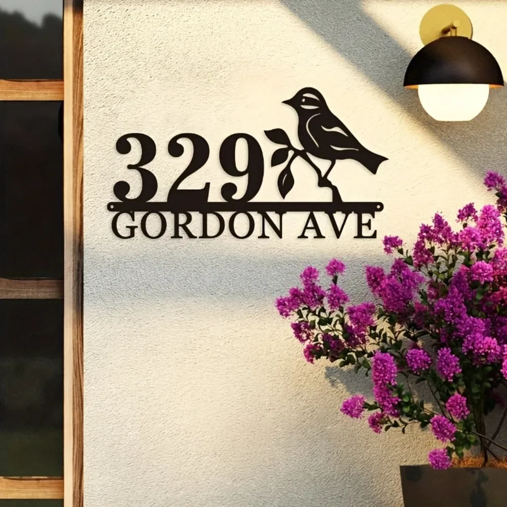 カスタム繊細な鳥 - テーマメタルアドレスサイン頑丈な再利用可能な玄関装飾手作り家番号プレート家庭用結婚式用