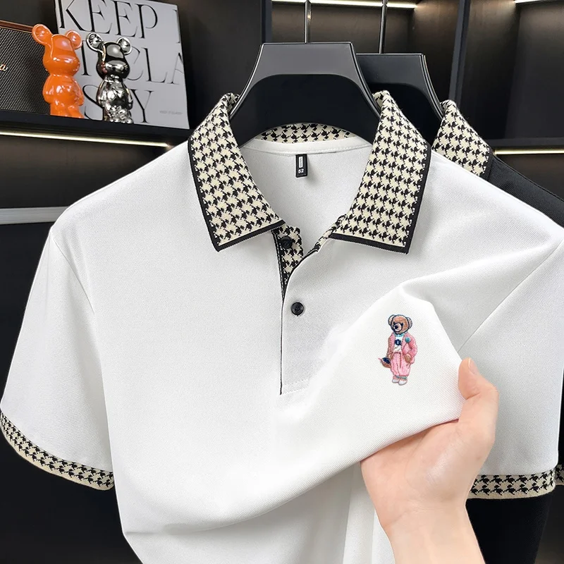 Luxury Summer Men's Brand Short Sleeved Polo Shirt. Flip Collar Contrasting Bear Embroidery T-Shirt, Casual Business Men's Wear