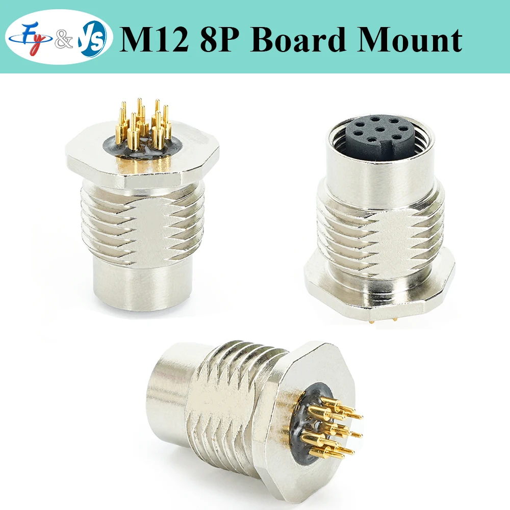 M12 8Pin Board Mount Injection Molded Aviation Plug IP67 Industrial Waterproof Circular Connector