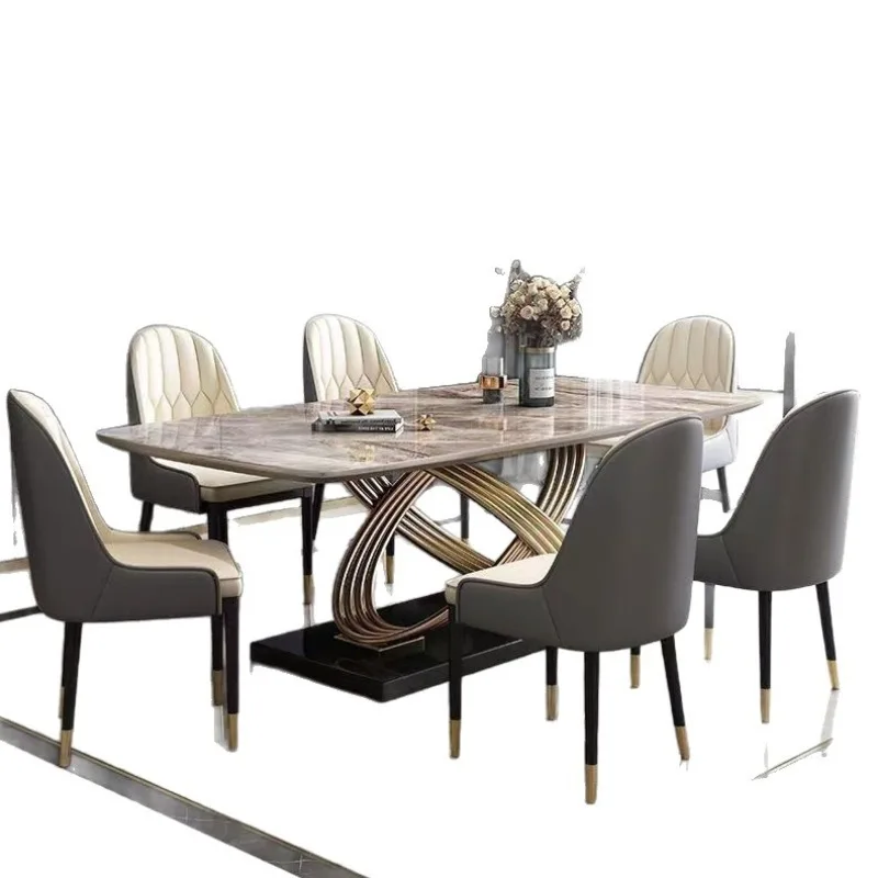 

Rock slab dining table and chair combination household small apartment modern simple bright light luxury rectangular