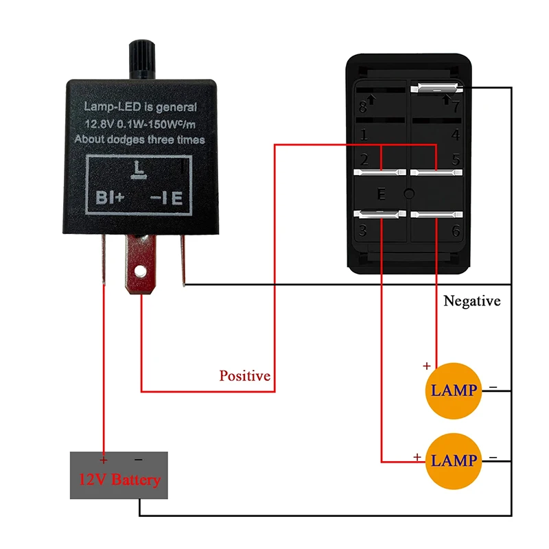 DPST Emergency Hazard Warning Red Led Rocker Switch With Adjustable Flasher Relay Blinker For Car Boat Marine Waterproof 12V