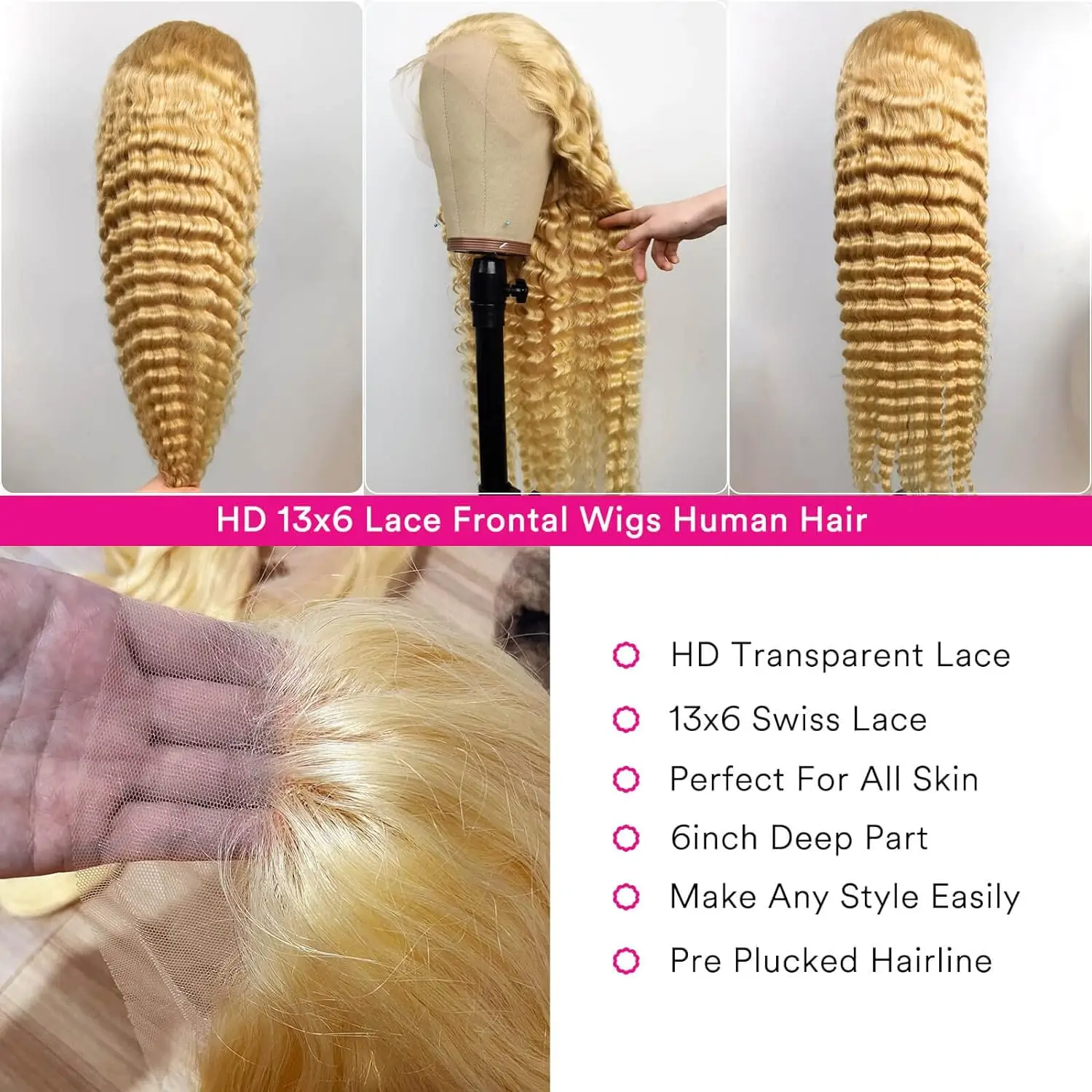 613 13x6 hd Spitze Frontal Perücke Menschenhaar blond 13x4 Spitze vorne lockige Perücken tiefe Welle 30 Zoll Perücken für Frauen Wahl