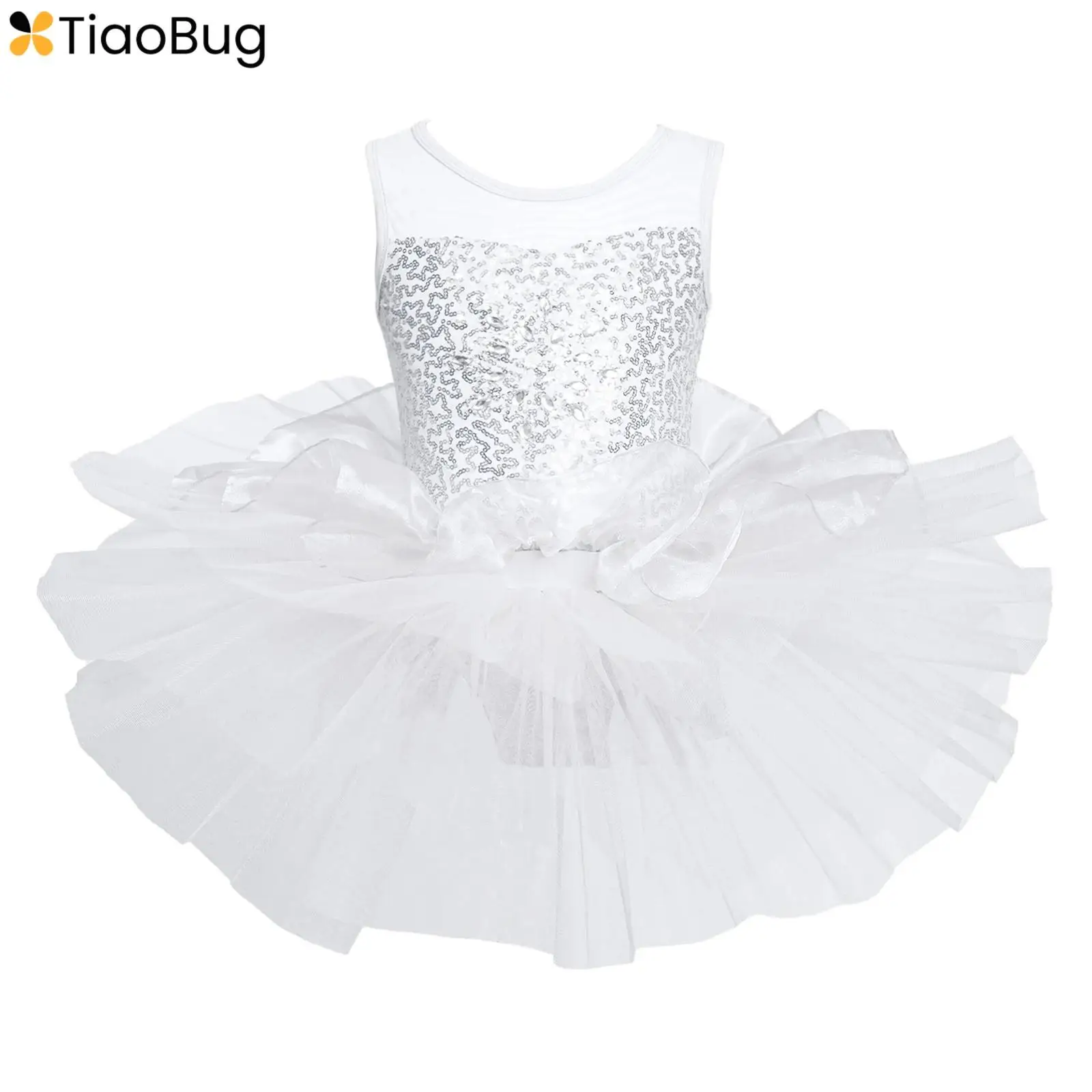 

Ballerina Fairy Prom Party Costume Dancewear Kids Girls Ballet Dance Gymnastics Leotard Dress Sleeveless Sequins Mesh Tutu Dress