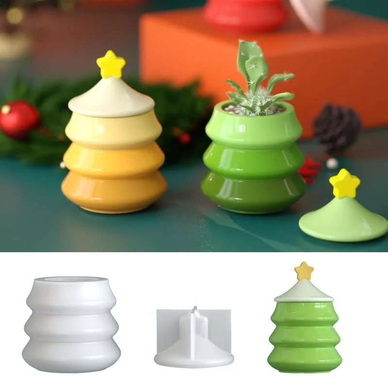 Pot de fleurs succulentes en forme d'arbre de noël, moule en résine de Silicone, boîte de rangement de tasse de bougie faite à la main, moules en plâtre, artisanat de décoration de maison