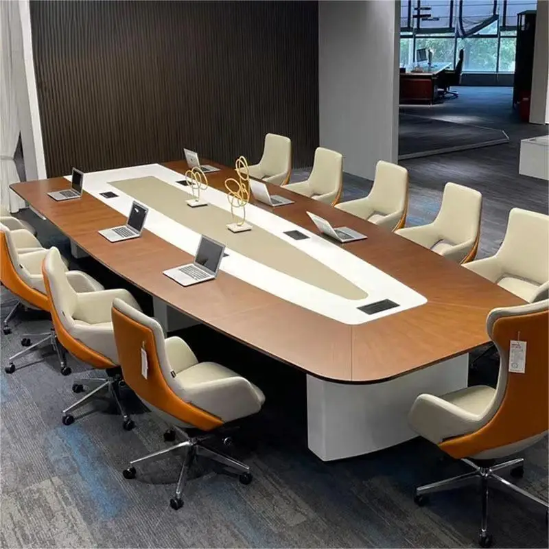 Solid Wood Office Conference Table Fashion Design Modern Large Plate-Type Long Desks for Meeting Room