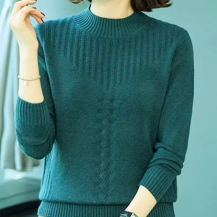 Knitting Bottoms Shirt Warm Autumn Winter Sweater New Women Half-Turtleneck Twisted Flowers Pullover Sweaters Pull Femme