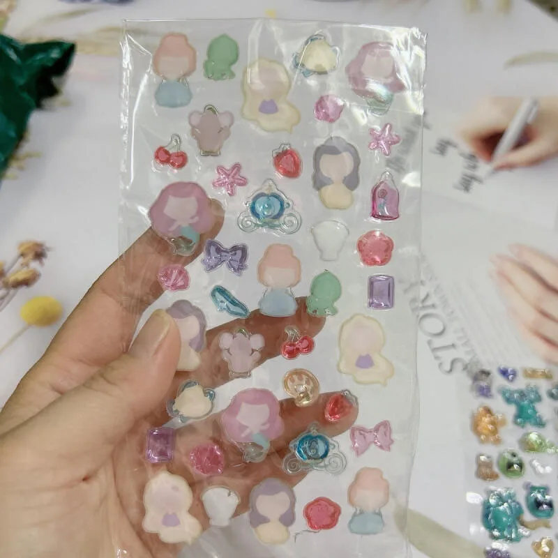 Kawaii ديزني ارييل حورية البحر الأميرة ثلاثية الأبعاد كريستال الإغاثة ملصقات الكرتون جراب هاتف ملصقات الزخرفية الهدايا الطرفية الإبداعية #3