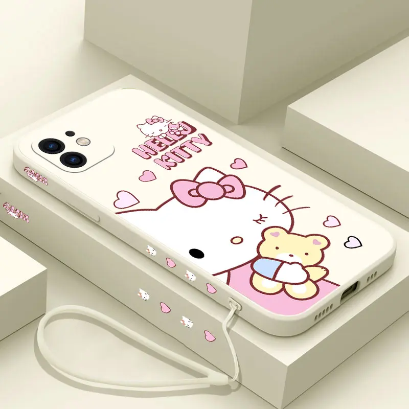 Grappige Sanrio Hello Kitty Case Voor Samsung Galaxy S24 S23 S22 S21 S20 S10 Note 20 Lite Ultra Plus Fe 4G 5G Hoes Met Handriem