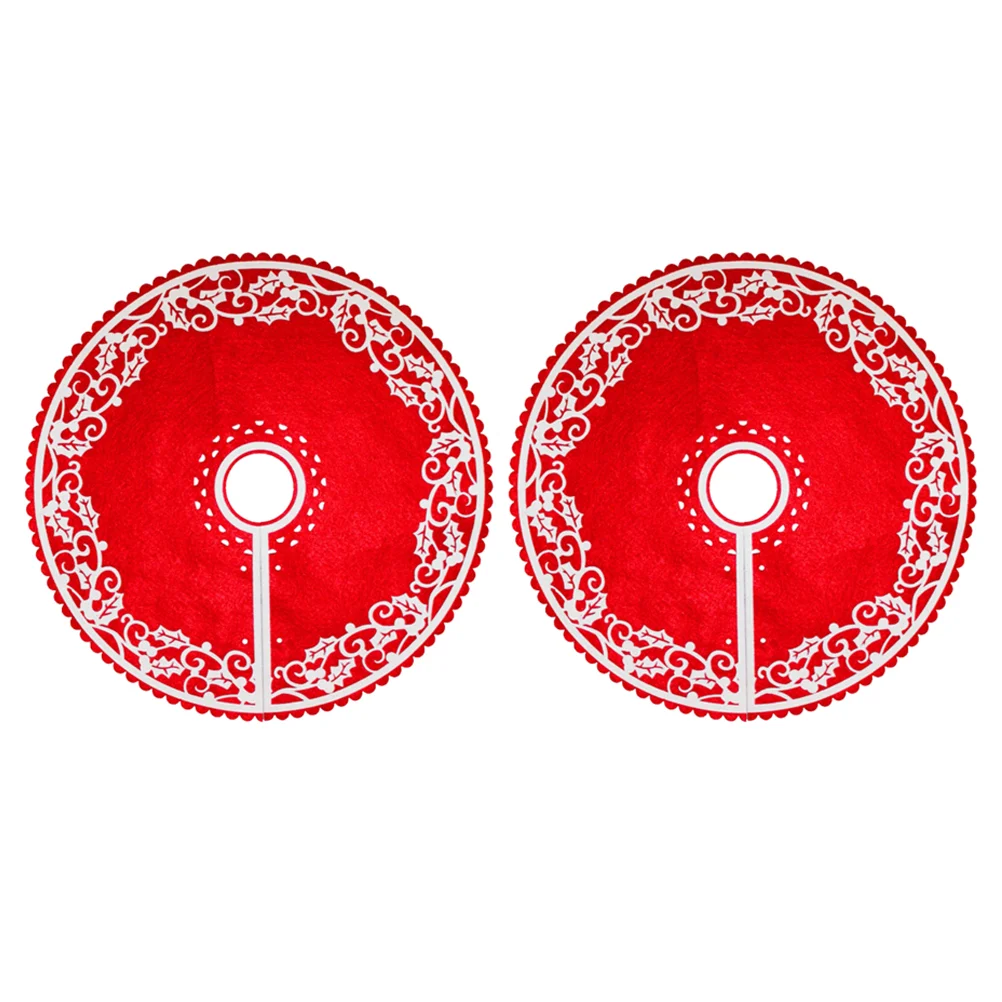 2 Pcs Xmas Tree Skirt Red Rug Indoor Christmas Apron Decoration Child Round Area