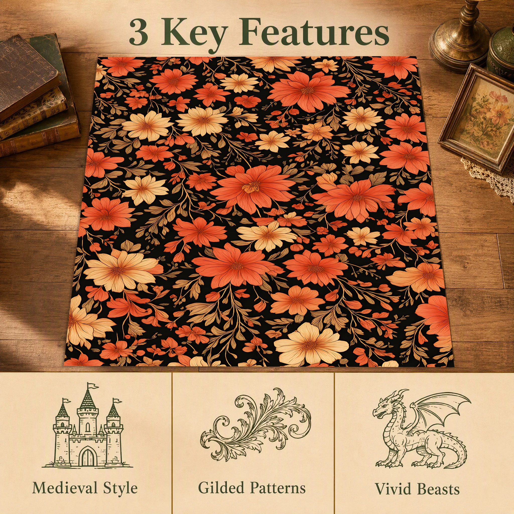 Velvet Rug All over Warm Orange Chrysanthemum Retro Pastoral for Living Room Bedroom Home Decor