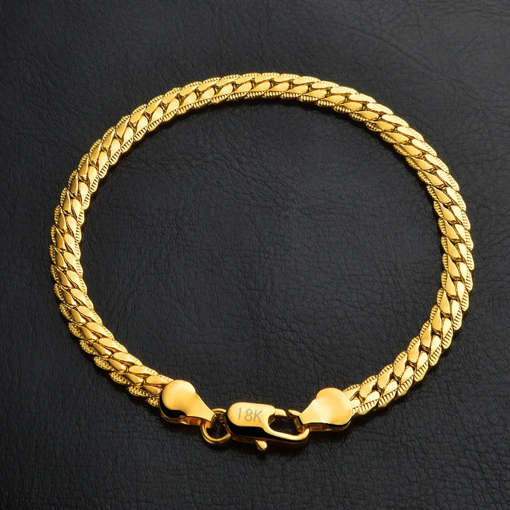 

20cm 8inches 18K Gold 925 Sterling Silver Bracelets for Women Men Classic 5MM Chain Wedding Party Christmas Gifts Fine Jewelry