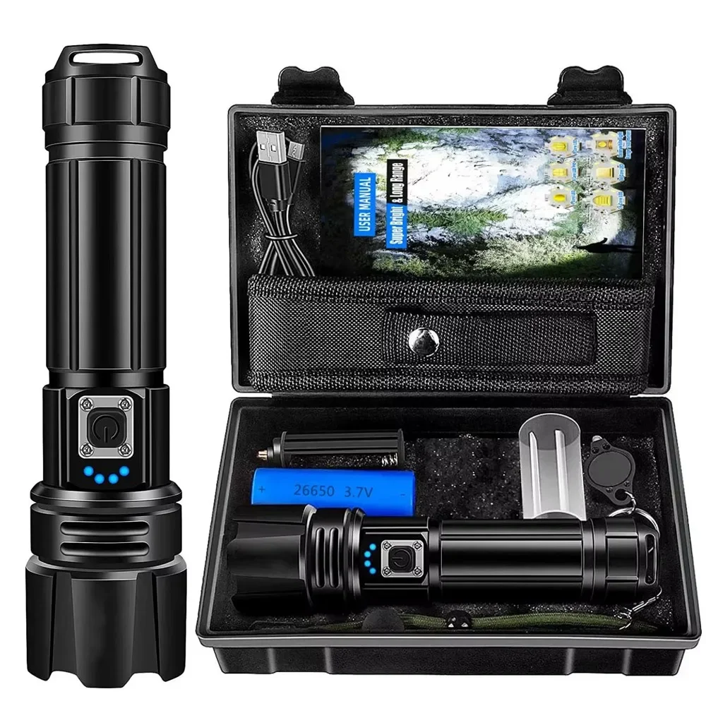 Powerful 1000000 High Lumen LED Flashlight Super Bright Rechargeable Portable Ultra Power USB C Torch lamp Outdoor Emergency