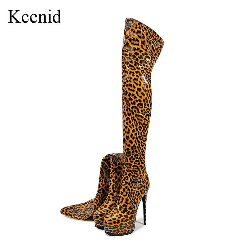 

Kcenid New Women Over The Knee High Boots Platform Side Zipper Thin High Heels Boots Sexy Leopard Shoes Woman Big Size 47 48