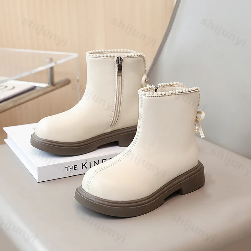 الأطفال حذاء من الجلد 2025 الخريف/الشتاء المألوف في الهواء الطلق أحذية بوت قصيرة غير رسمية سستة القوس أفخم الدافئة فتاة الأميرة الأحذية #4