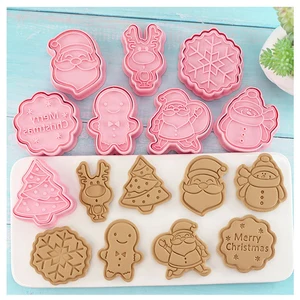 Natal Papai Noel Plastic Cookie Press, Molde De Biscoito, Cookie Stamp, Confeitaria Cozimento De Cozinha, Ferramentas De Pastelaria, 8 Pcs 8 principais vendas formas biscuit - №1
