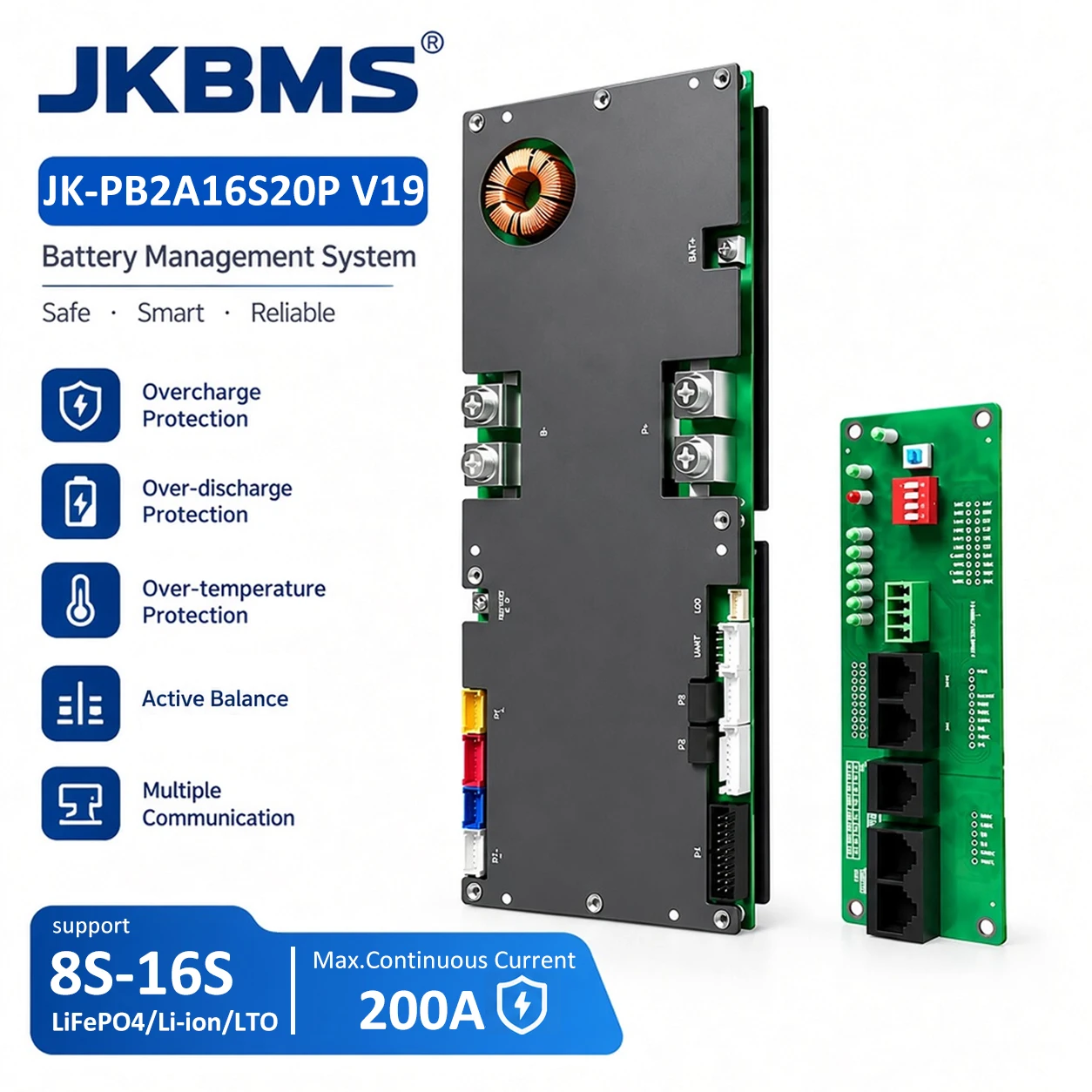 JKBMS PB2A16S20P V19 JIKONG Smart Inverter BMS 8S-16S 100A-200A Active Balance for LiFePO4 Battery Energy Storage Growatt Deye