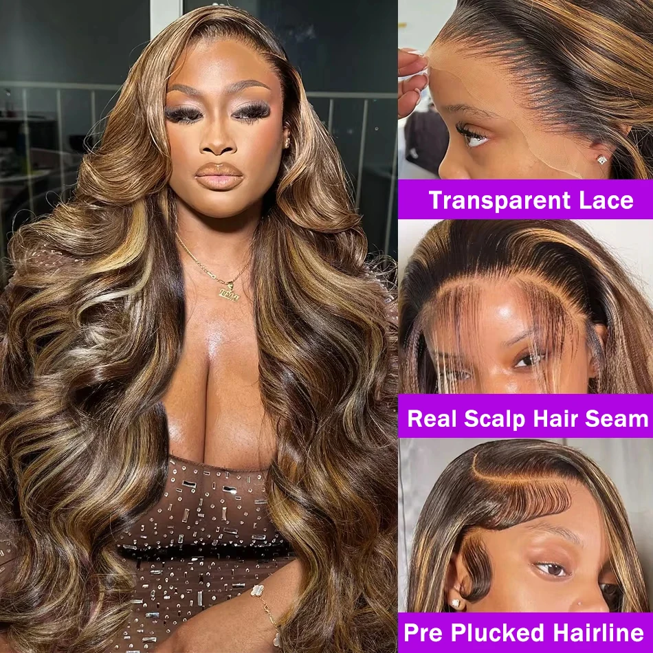 Melodie Brazilian Body Wave Highlight Lace Front Human Hair Wigs Water Deep Wave Ombre Blonde Colored 13X6 HD Lace Frontal Wig