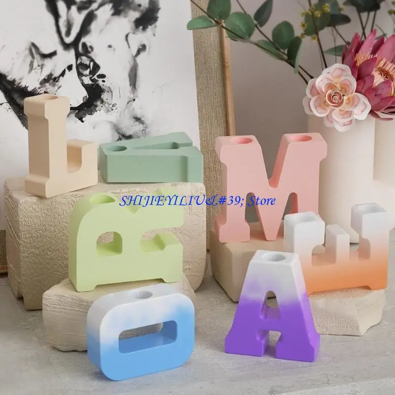 

E21F Candlestick Silicone Mold Stand Mould Letter Shaped Home Decor