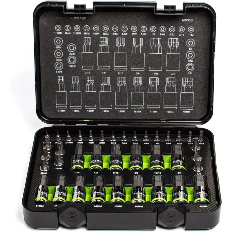 

38-PC Master RPT Hex Driver Set Sizes 1.5MM - 19MM & 1/16" 3/4" 1/4'' 3/8'' 1/2'' Made With S2 Steel