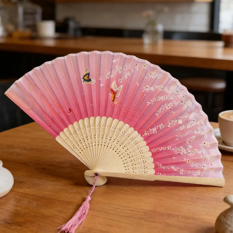 Vintage Silk Folding Hand Fan Chinese Japanese Bamboo Fans Craft Gifts Women Dance Performance Props Home Decoration Ornaments