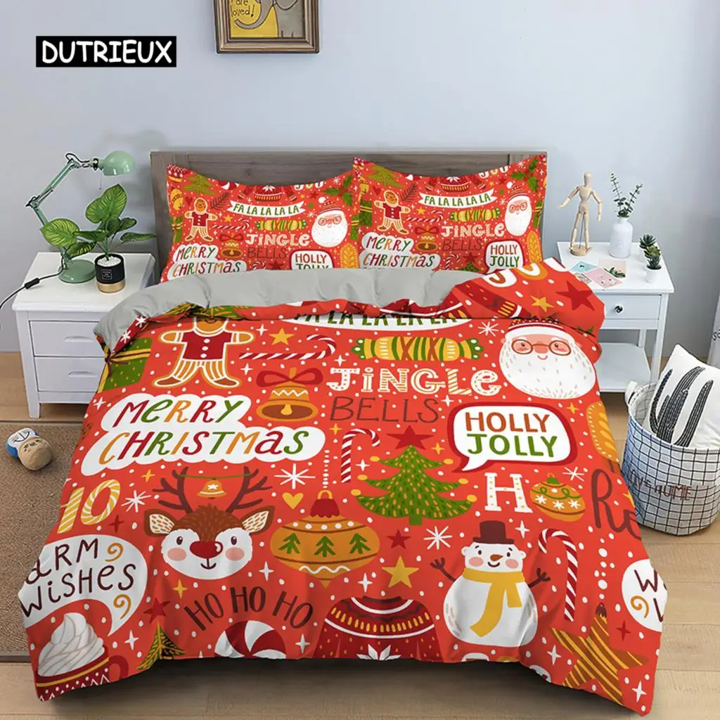 

Santa Claus Pattern Bedding Set Christmas Deer Duver Cover Set for Kids Boys Girls Quilt Cover Queen Polyester Comforter Cover