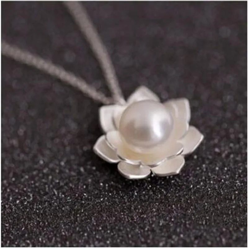 New Fashion 925 Sterling Silver Jewelry Female National White Lotus Shell Beads Pearl Flowers Pendant Necklaces  XL132