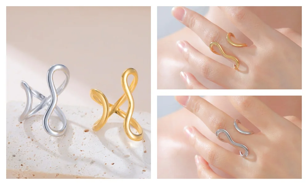 Skyrim Edelstahl Goldfarben Geometrischer Offener Ring Mode Minimalistischer Fingerring Hochzeit Party Schmuck Geschenk Großhandel – Detail 11
