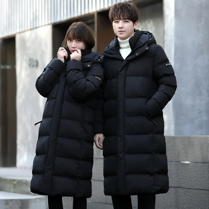 

Thiened Winter down Cotton Military Coat Men Women over Knee Couple Matching Casual Sports Cottonwear Long Hooded Zipper