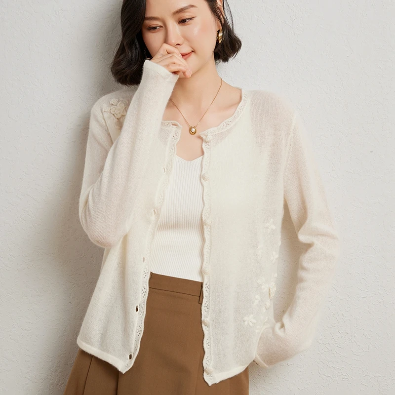 

Мягкий удобный кардиган с круглым вырезом, свитер из 100% мериносовой шерсти, весенне-осенний женский элегантный корейский модный костюм с длинными рукавами