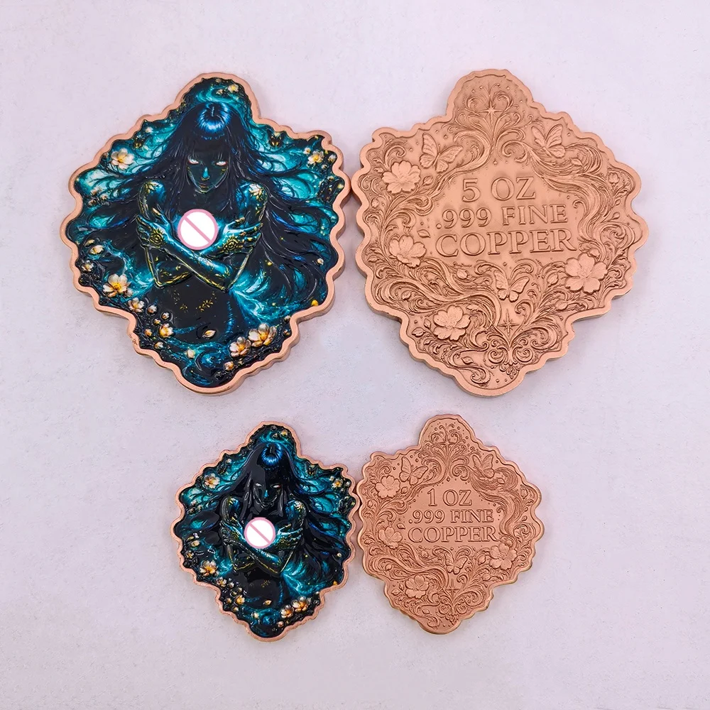 1oz & 5oz .999 Fine Copper Commemorative Coin Mysterious Goddess Pattern Art Collection Medal Home Decor Souvenir Gift