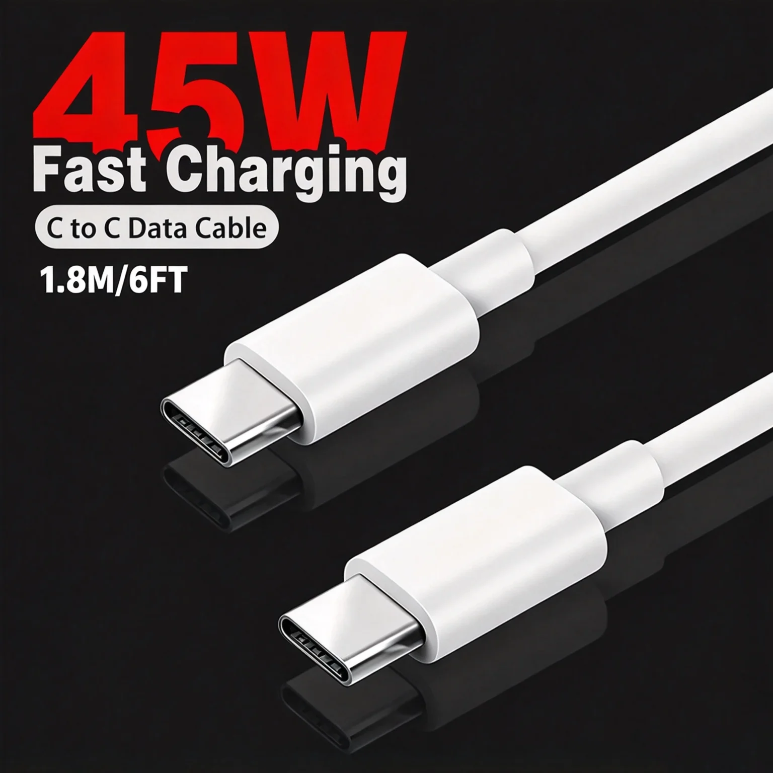 TIMESS PD 45W 180CM 6FT Charging Cable USB C to USB C for MacBook Air/Pro Charger, iPad Pro For iPhone 17 16 15 For Samsung