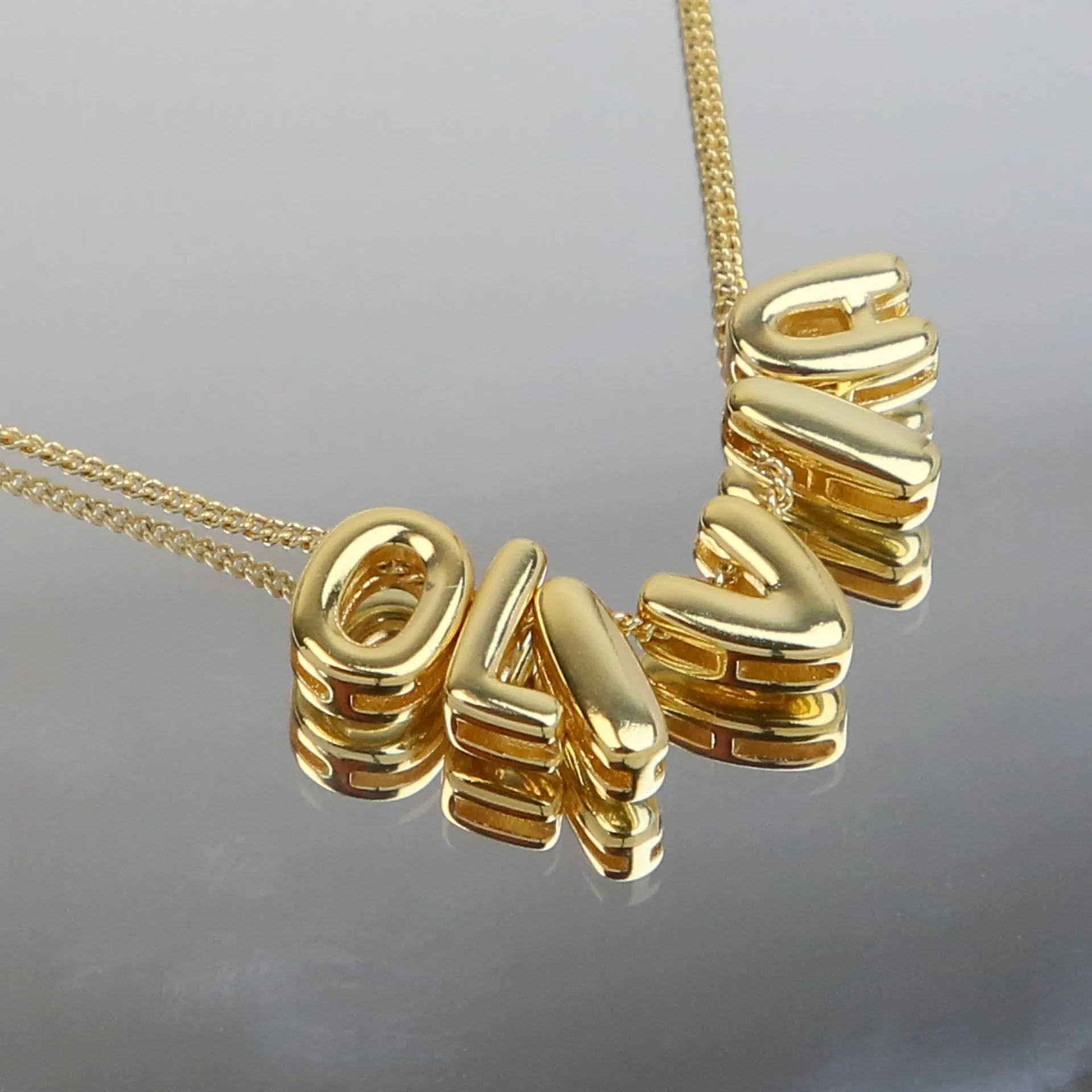 Customized Mini Bubble Balloon Initial Letter Pendant Necklace Gold Plated Personalized Chunky Alphabet Necklace Charm Jewelry