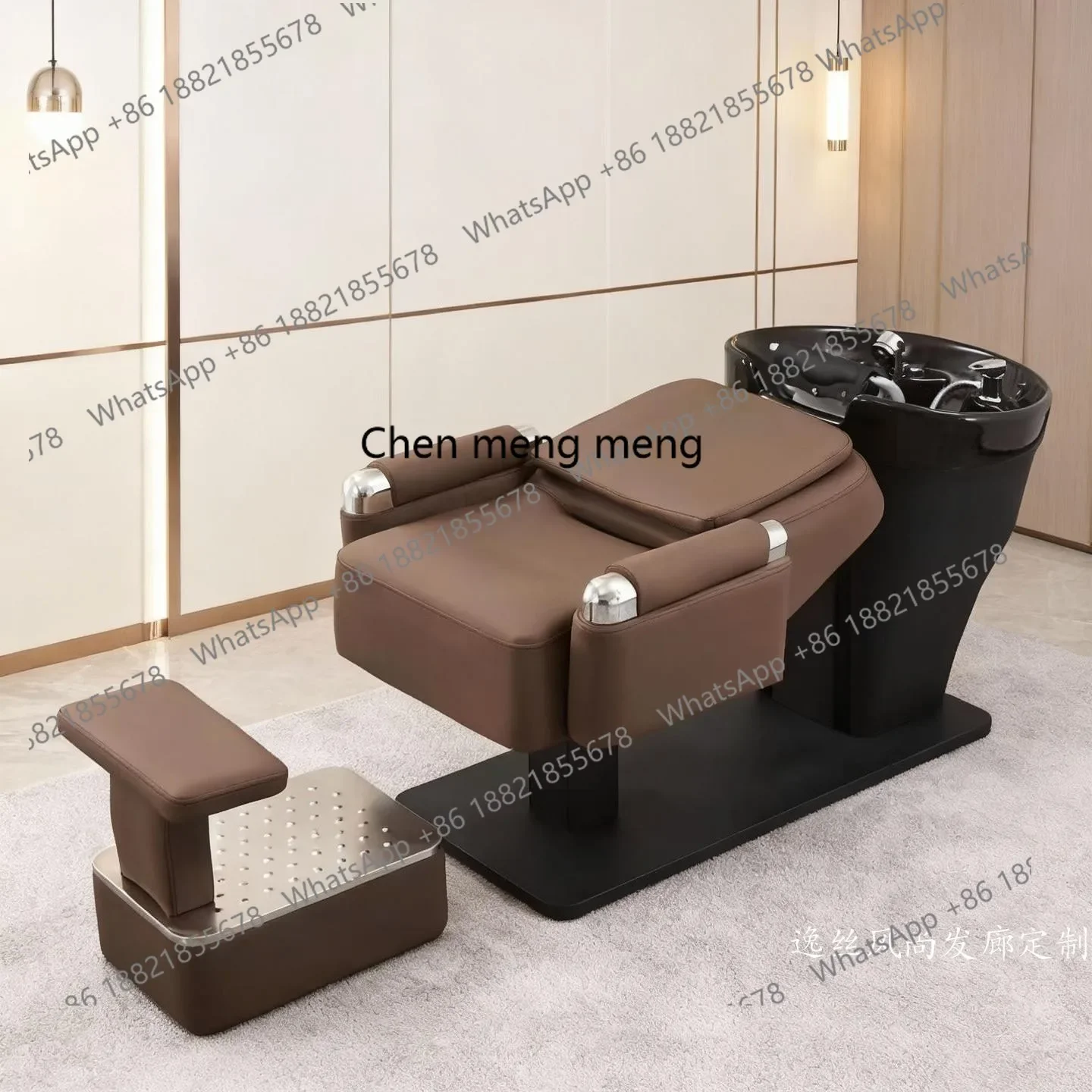 Hot sales Hair salon flush bed ceramic basin shampoo bed semi-reclining silicone headrest beauty bed