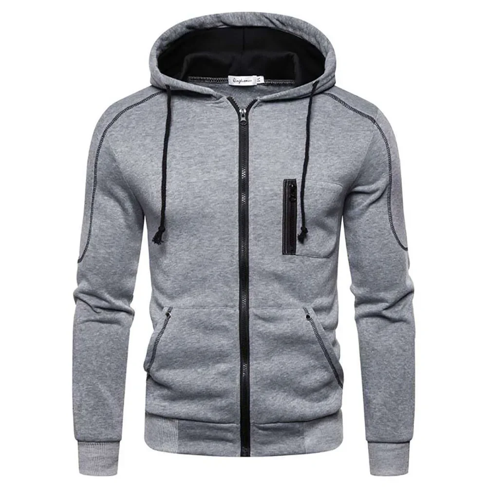 Men's Jackets Fashion Hoodies Long Sleeve Zipper Hoodie Hooded Fleece Sweatshirts Casual Sports Men Clothing Plus Size Black Whi