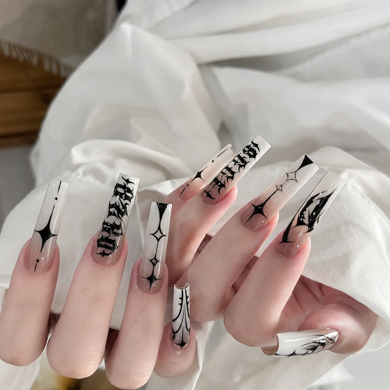 1 pcs Gothic Letter Cross Rose Nail Stickers Black Silver 5D Embossed Old English Nail Art Decals Manicure