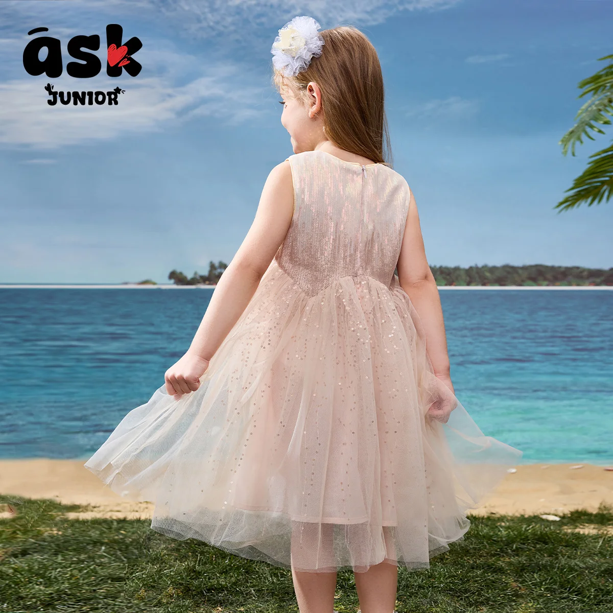 الأطفال الصيف الفتيات المطرزة الترتر شبكة الغزل التغيير التدريجي مطرزة سترة فستان الأميرة #2