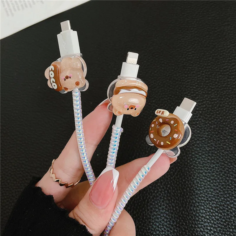 Brown Bear Cable Protector Cartoon Charger Protector Cable Winder Organizer Cute Data Line Cord Protective Cover For iPhone