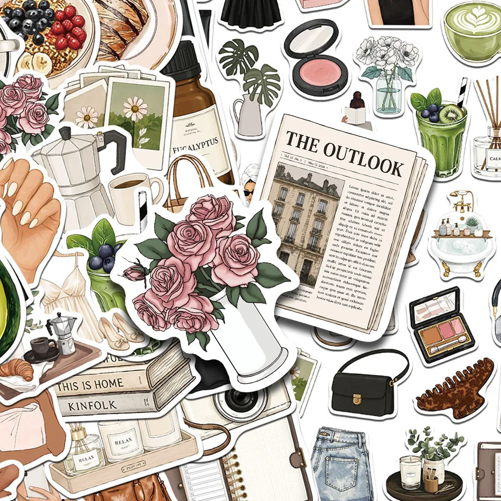 50pcs Clean Girl Stickers Decals For Laptop Scrapbook Luggage Skateboard DIY Aesthetic Waterproof Stickers Creative Gifts