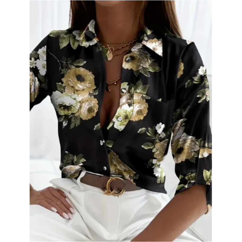 New floral top long sleeved shirt women's retro personality street versatile shirt women's clothing explosive and comfortable