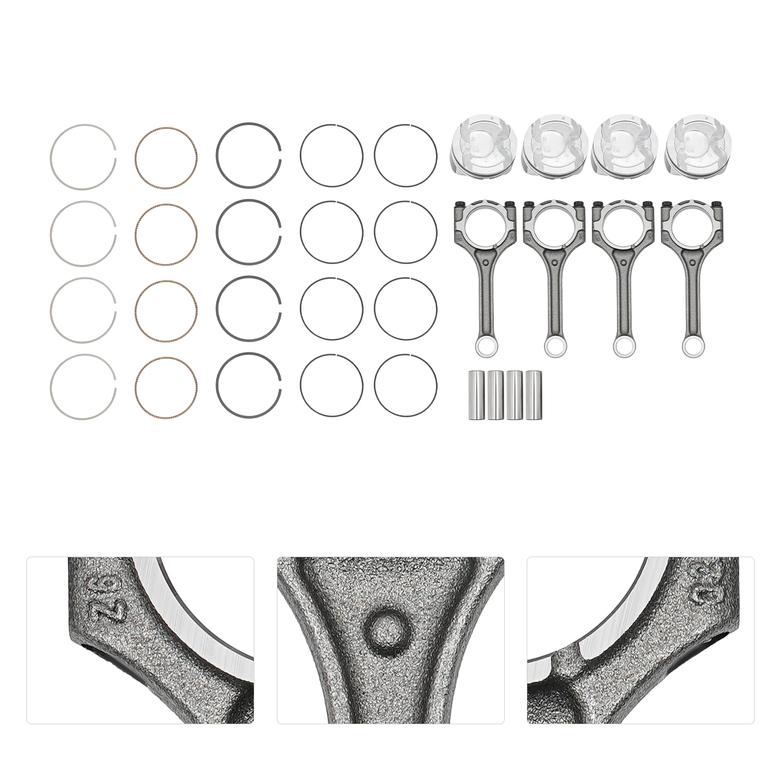 4 Set Connecting Rod & Piston Kit Sturdy and Durable Connecting Rod Piston Kit for Hyundai Kia Accent Rio 1.6L DOHC 2012-2016 Connecting Rod Piston Kit Trouble-free Installation