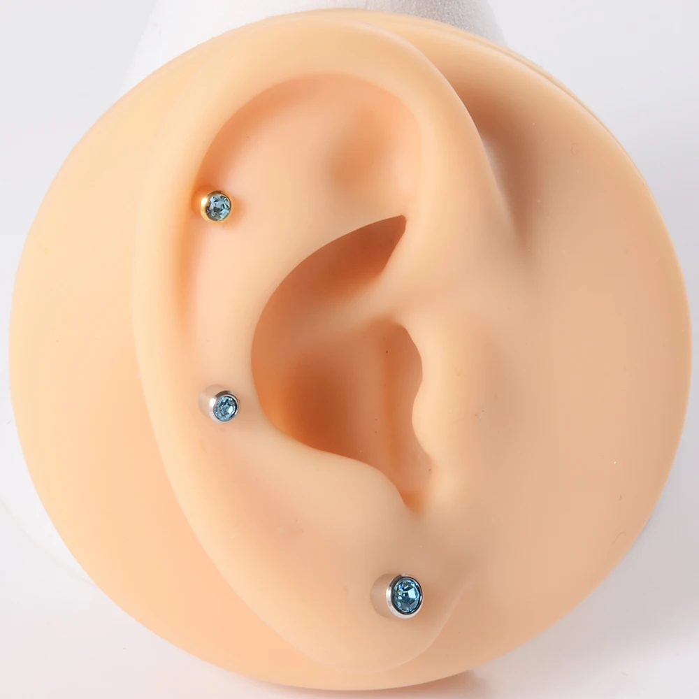 Tuerca de cartílago SteelTragus quirúrgico, Gema CZ de 3 y 4mm, Piercing de oreja para pistola de perforación de oreja, 12 pares